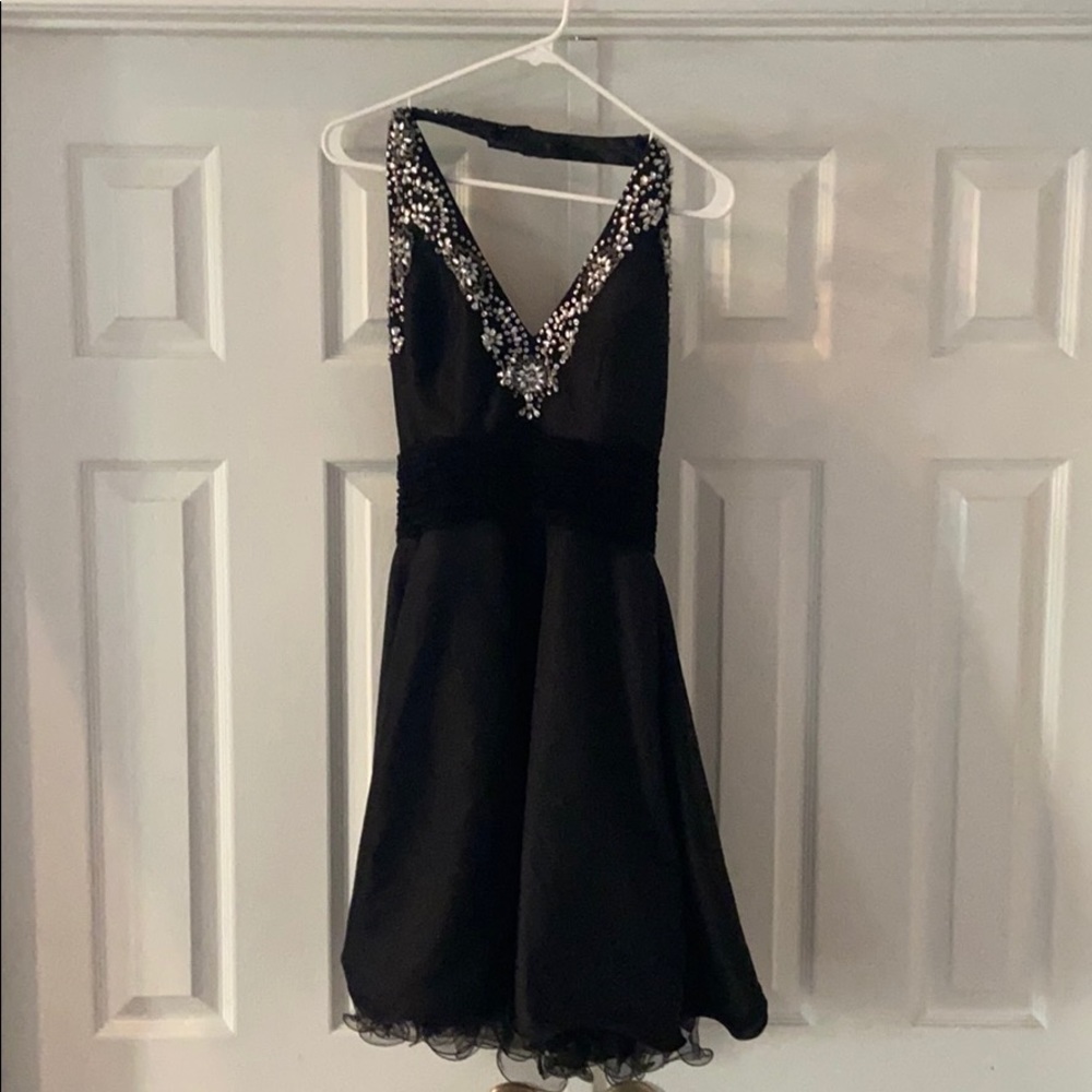Black Rhinestone Halter Dress